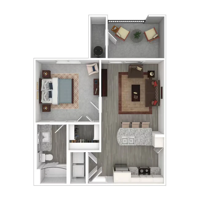 1 Bed 1 Bath 727 SF (608 Net) 2095 floor plan